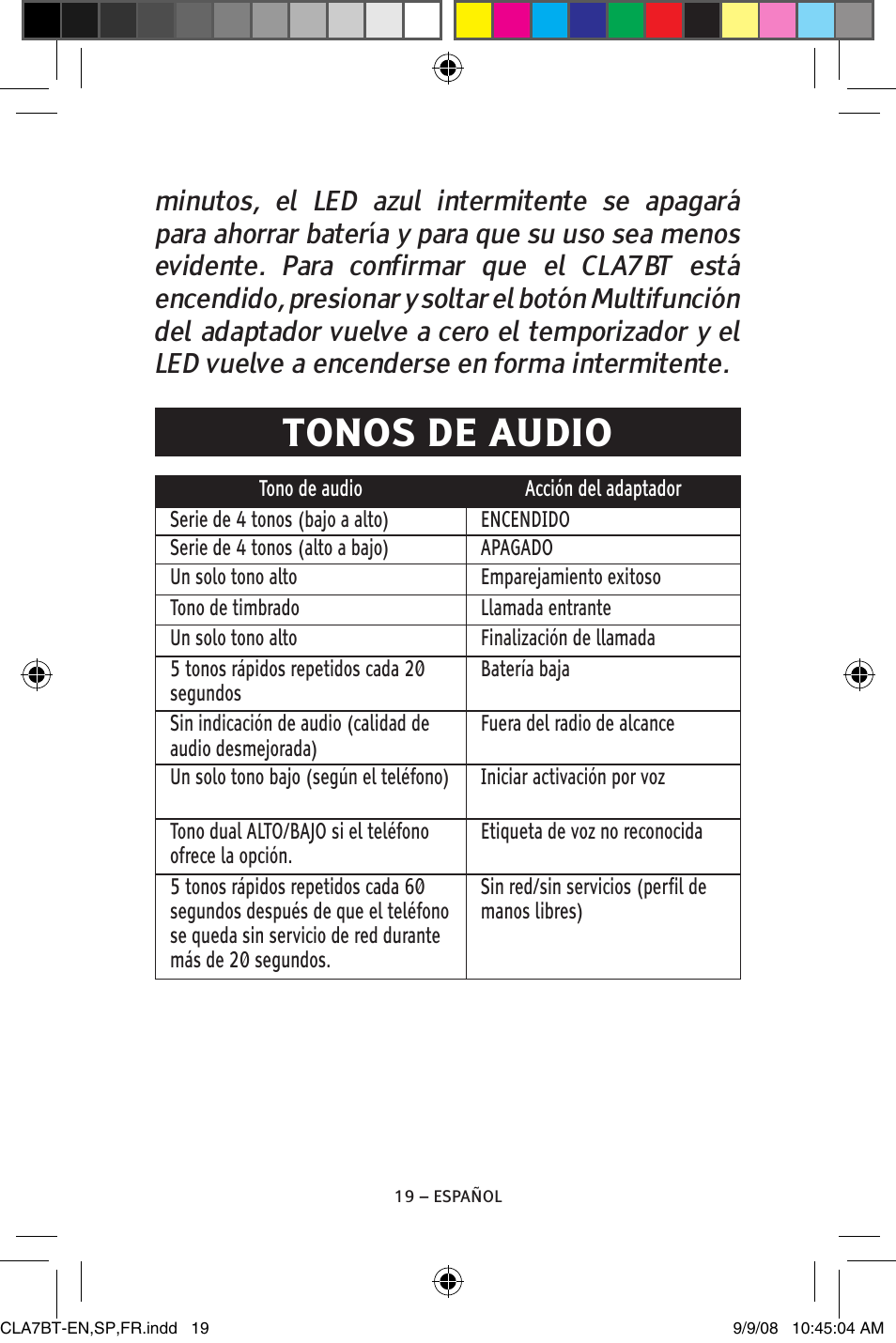 Tonos de audio | ClearSounds CS-CLA7BT User Manual | Page 43 / 76