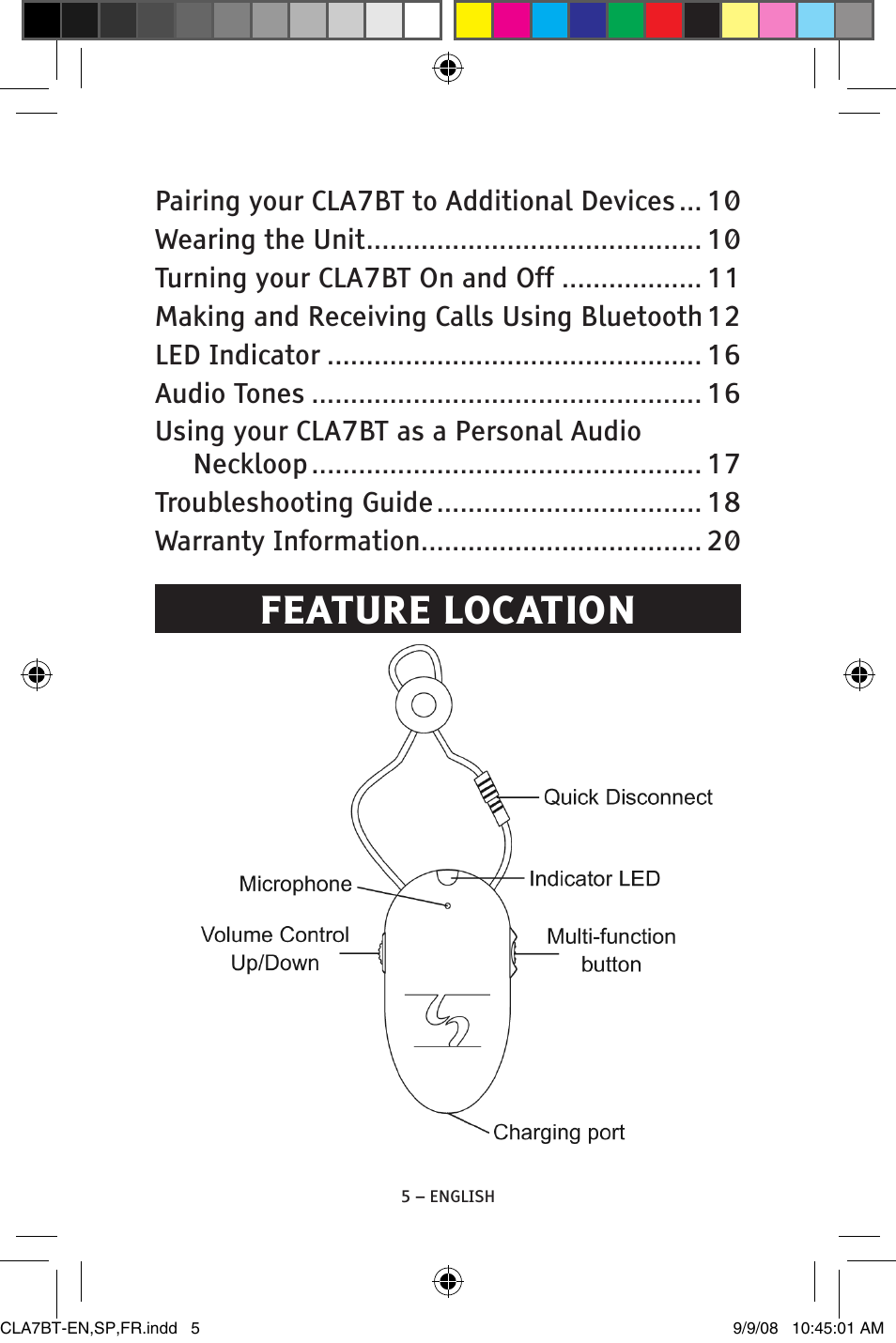 Feature location | ClearSounds CS-CLA7BT User Manual | Page 5 / 76