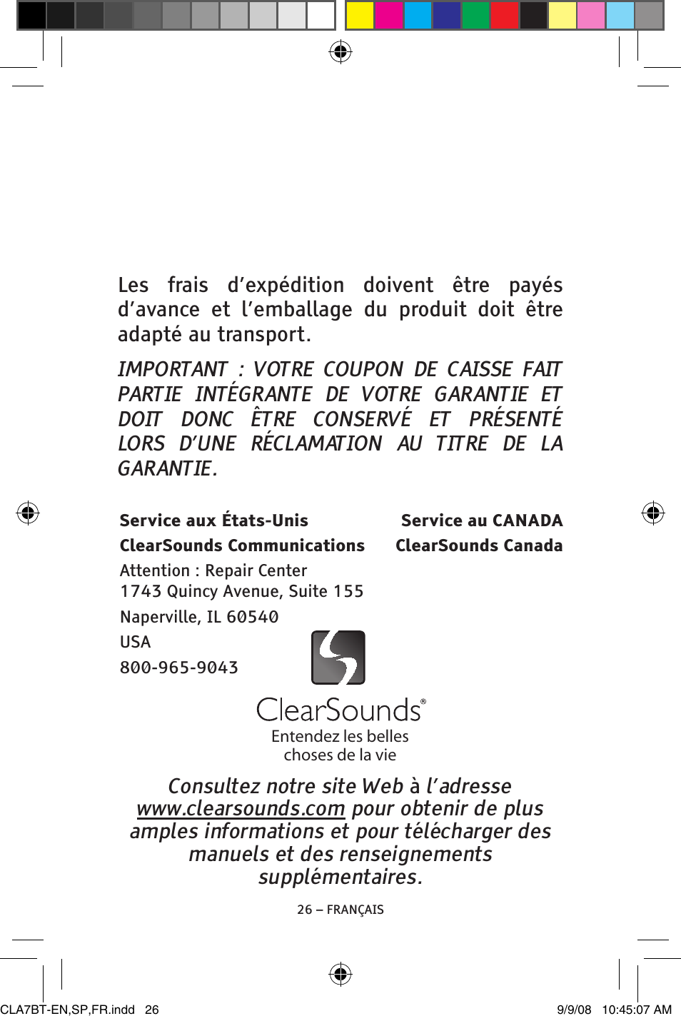 ClearSounds CS-CLA7BT User Manual | Page 76 / 76