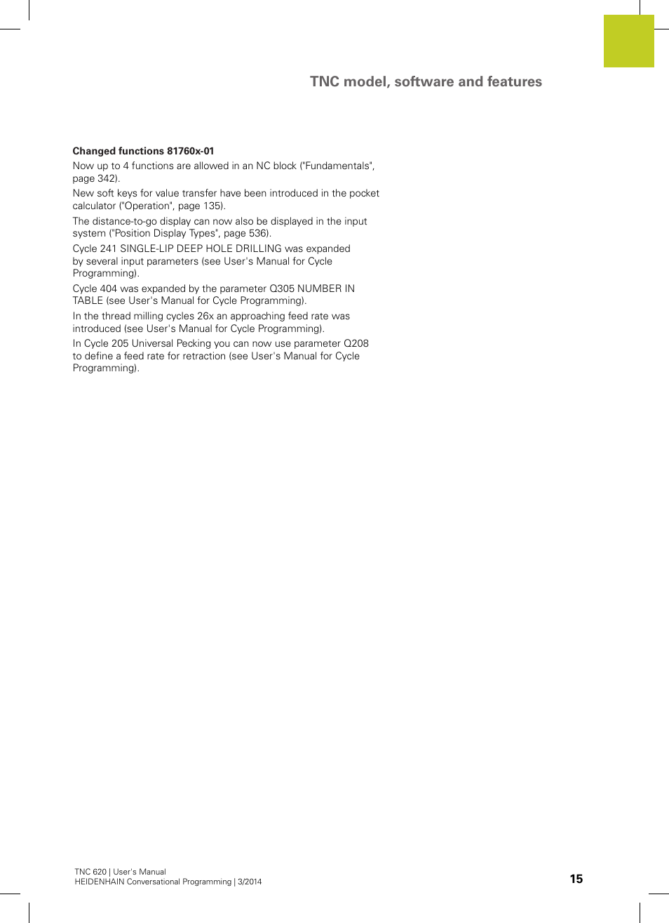 Tnc model, software and features | HEIDENHAIN TNC 620 (81760x-01) User Manual | Page 15 / 616
