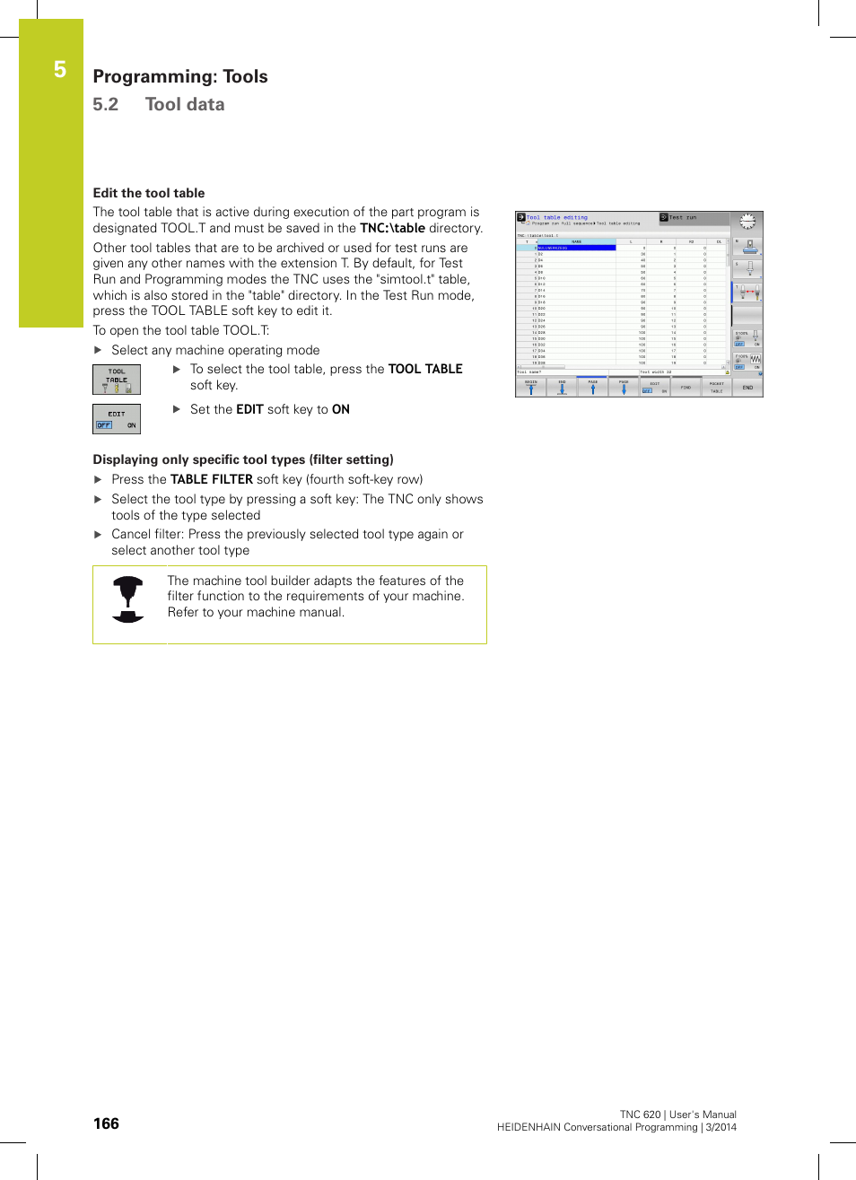 Programming: tools 5.2 tool data | HEIDENHAIN TNC 620 (81760x-01) User Manual | Page 166 / 616