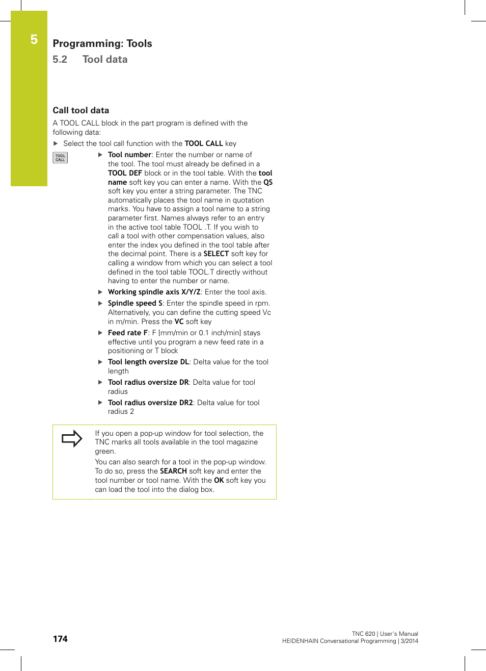 Call tool data, Programming: tools 5.2 tool data | HEIDENHAIN TNC 620 (81760x-01) User Manual | Page 174 / 616