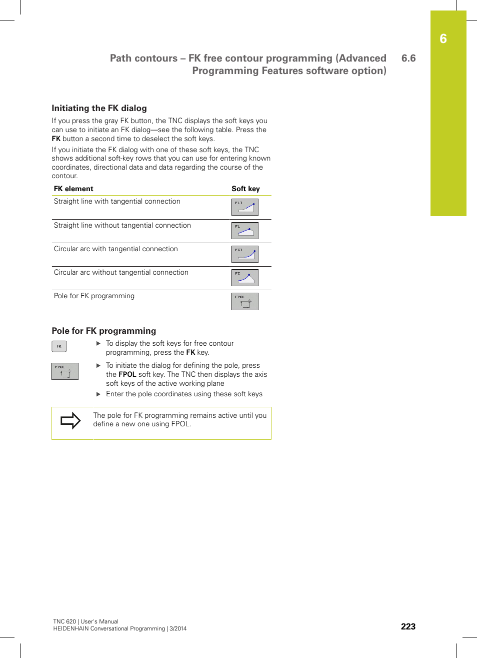 Initiating the fk dialog, Pole for fk programming | HEIDENHAIN TNC 620 (81760x-01) User Manual | Page 223 / 616