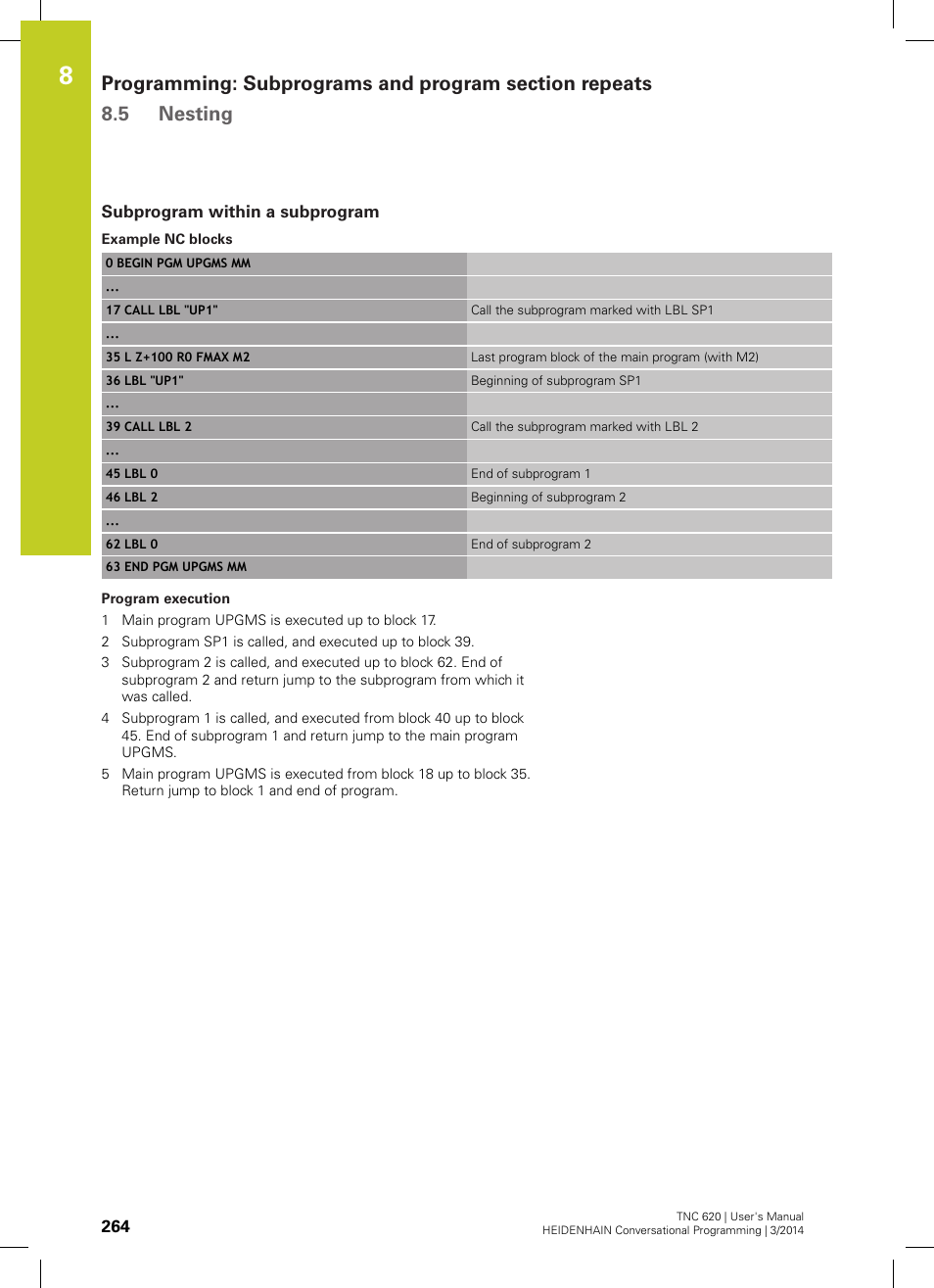 Subprogram within a subprogram | HEIDENHAIN TNC 620 (81760x-01) User Manual | Page 264 / 616