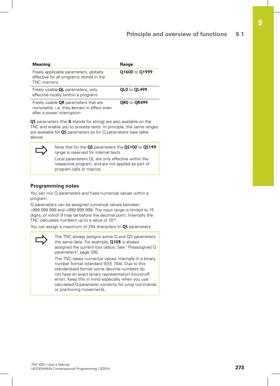 Programming notes, Principle and overview of functions 9.1 | HEIDENHAIN TNC 620 (81760x-01) User Manual | Page 273 / 616