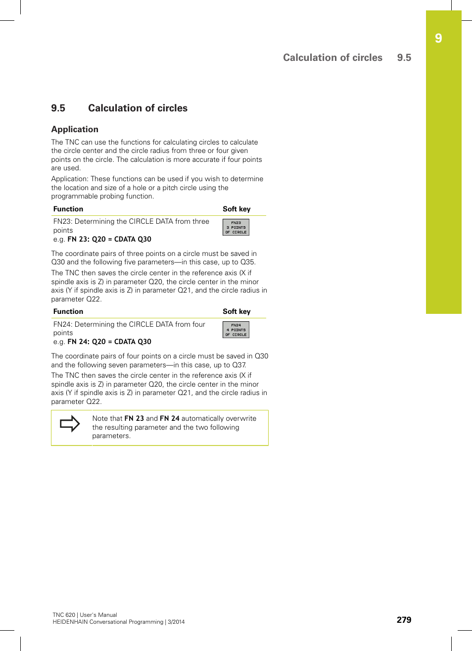 5 calculation of circles, Application, Calculation of circles | Calculation of circles 9.5 | HEIDENHAIN TNC 620 (81760x-01) User Manual | Page 279 / 616