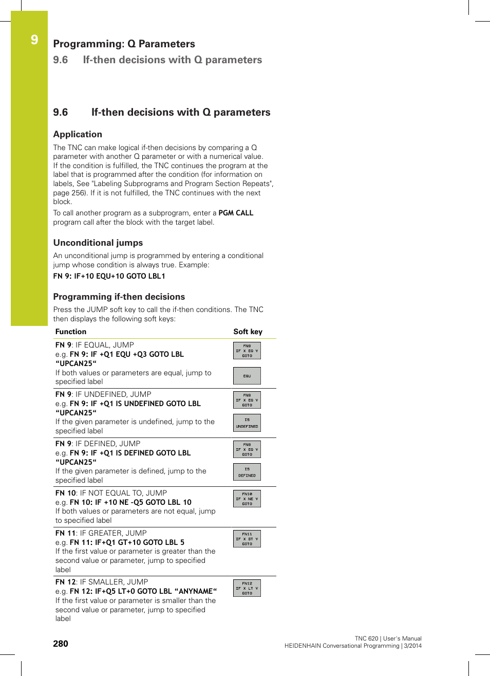 6 if-then decisions with q parameters, Application, Unconditional jumps | Programming if-then decisions, If-then decisions with q parameters | HEIDENHAIN TNC 620 (81760x-01) User Manual | Page 280 / 616