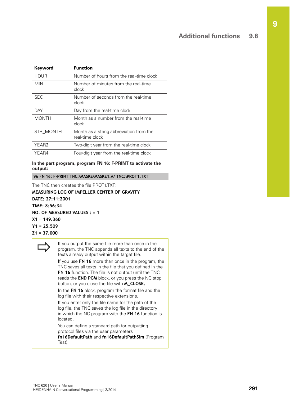 Additional functions 9.8 | HEIDENHAIN TNC 620 (81760x-01) User Manual | Page 291 / 616