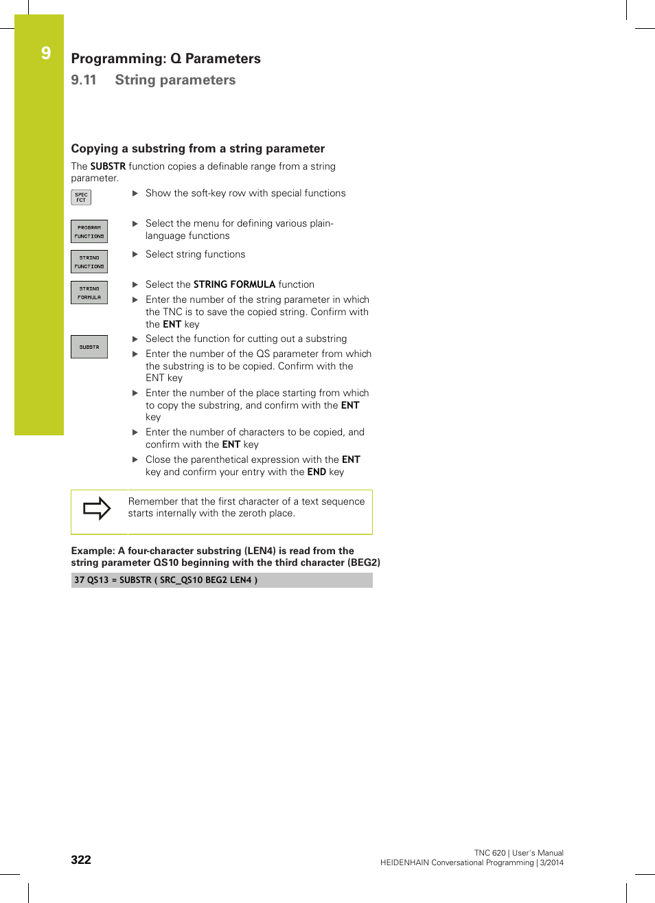 Copying a substring from a string parameter, Programming: q parameters 9.11 string parameters | HEIDENHAIN TNC 620 (81760x-01) User Manual | Page 322 / 616