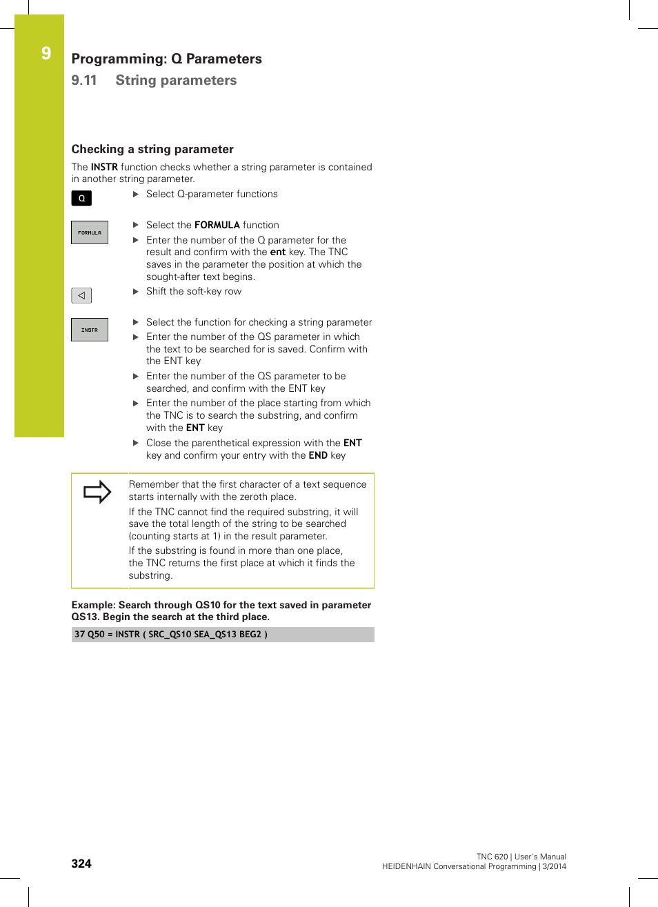 Checking a string parameter, Programming: q parameters 9.11 string parameters | HEIDENHAIN TNC 620 (81760x-01) User Manual | Page 324 / 616