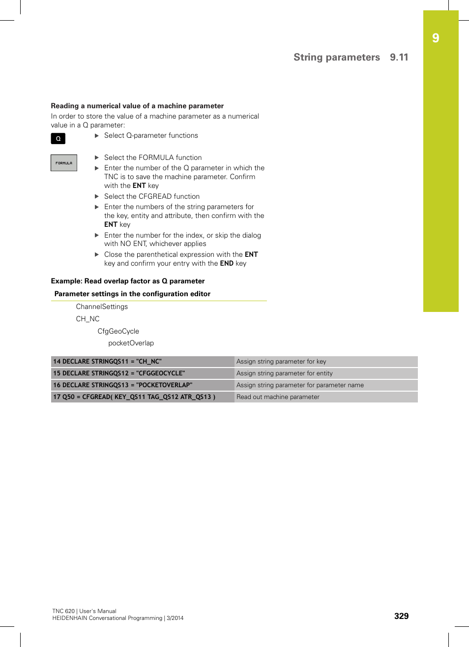 String parameters 9.11 | HEIDENHAIN TNC 620 (81760x-01) User Manual | Page 329 / 616