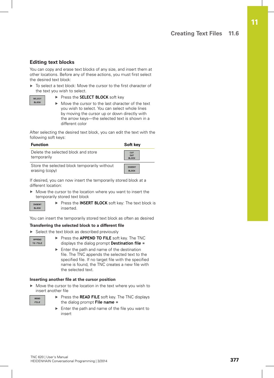 Editing text blocks, Creating text files 11.6 | HEIDENHAIN TNC 620 (81760x-01) User Manual | Page 377 / 616