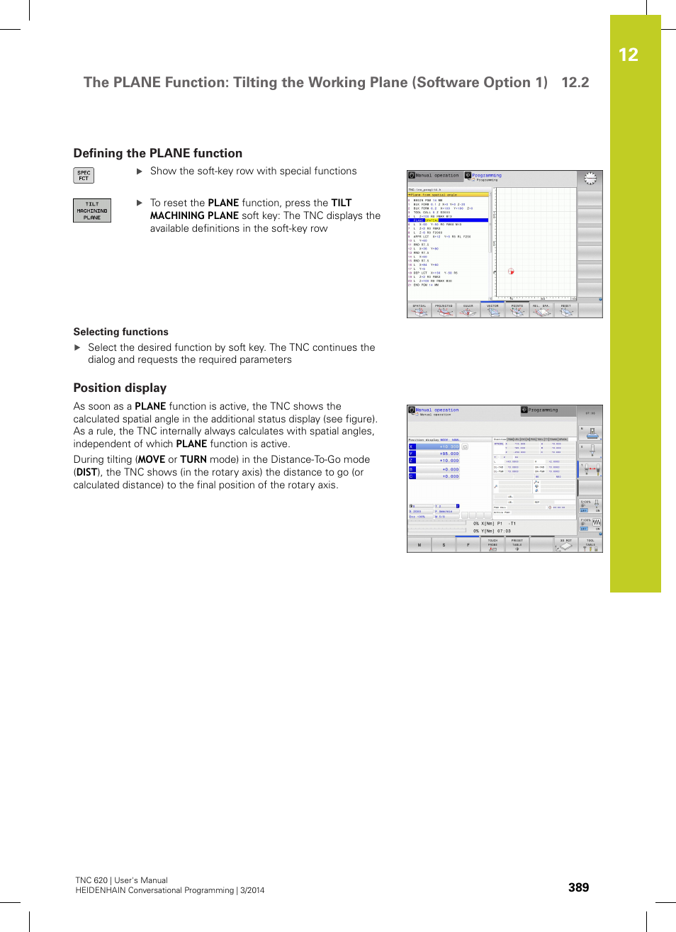 Defining the plane function, Position display | HEIDENHAIN TNC 620 (81760x-01) User Manual | Page 389 / 616