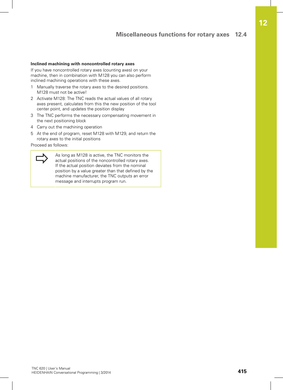 Miscellaneous functions for rotary axes 12.4 | HEIDENHAIN TNC 620 (81760x-01) User Manual | Page 415 / 616