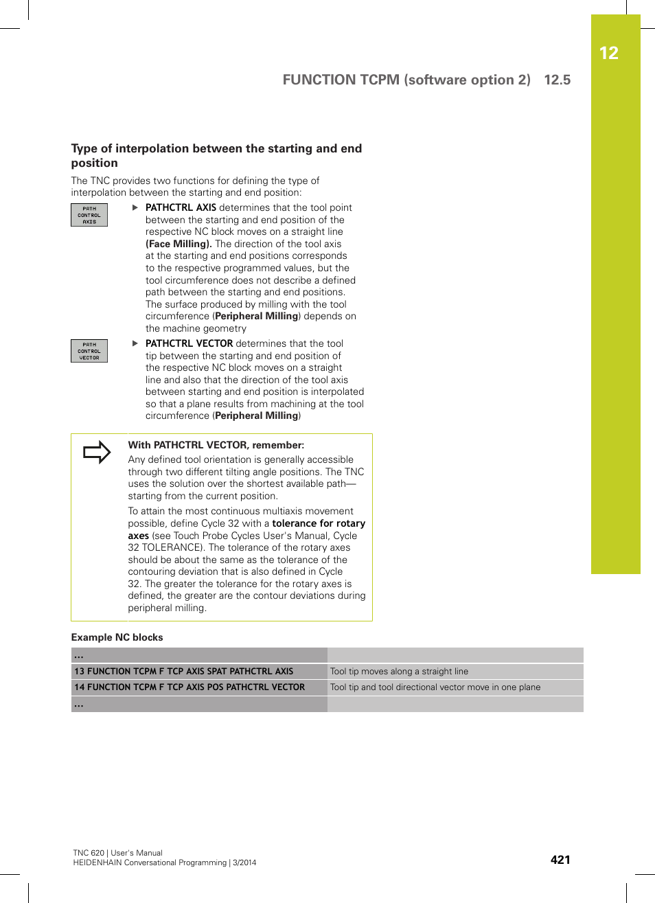 Function tcpm (software option 2) 12.5 | HEIDENHAIN TNC 620 (81760x-01) User Manual | Page 421 / 616