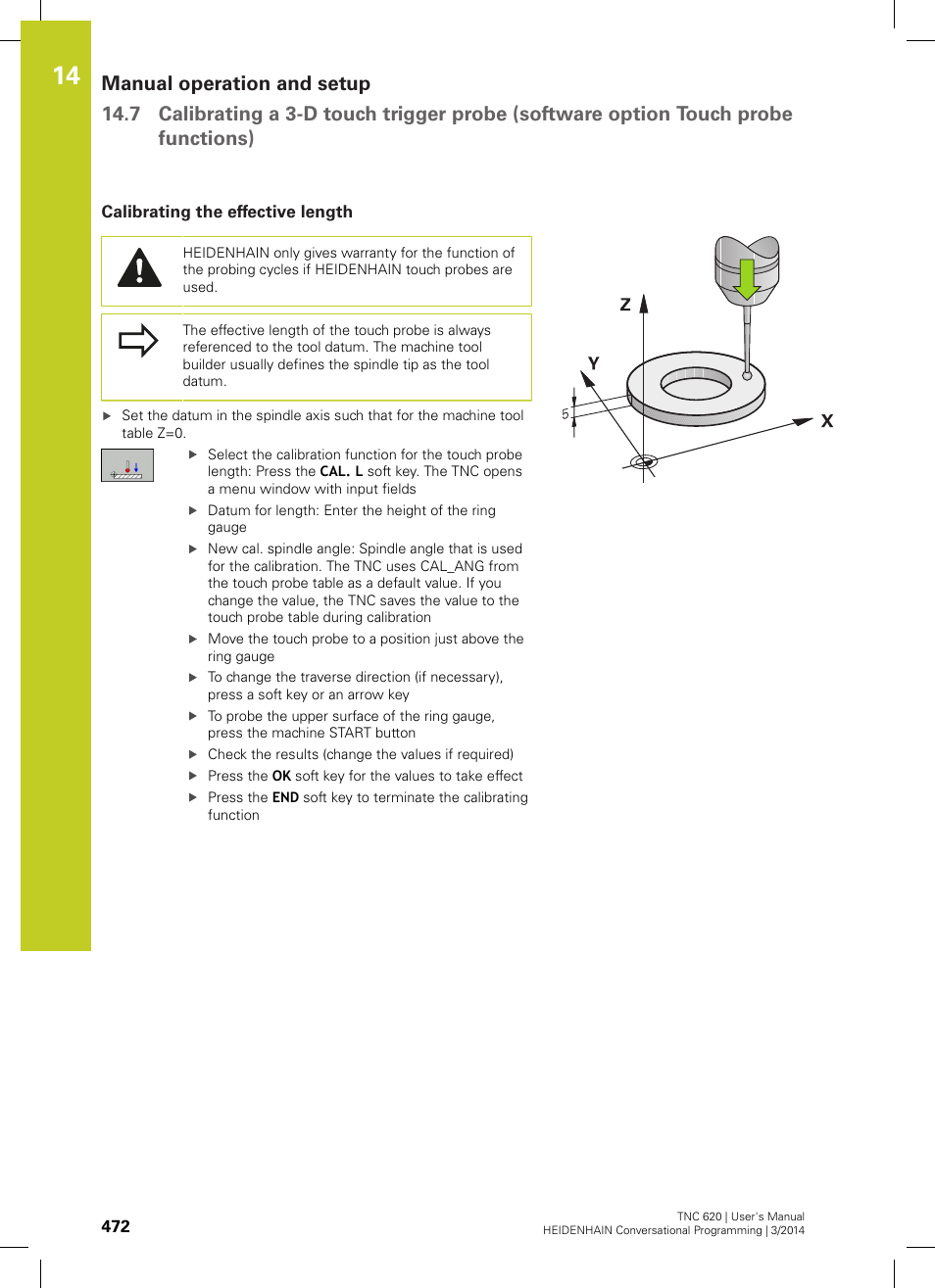 Calibrating the effective length | HEIDENHAIN TNC 620 (81760x-01) User Manual | Page 472 / 616