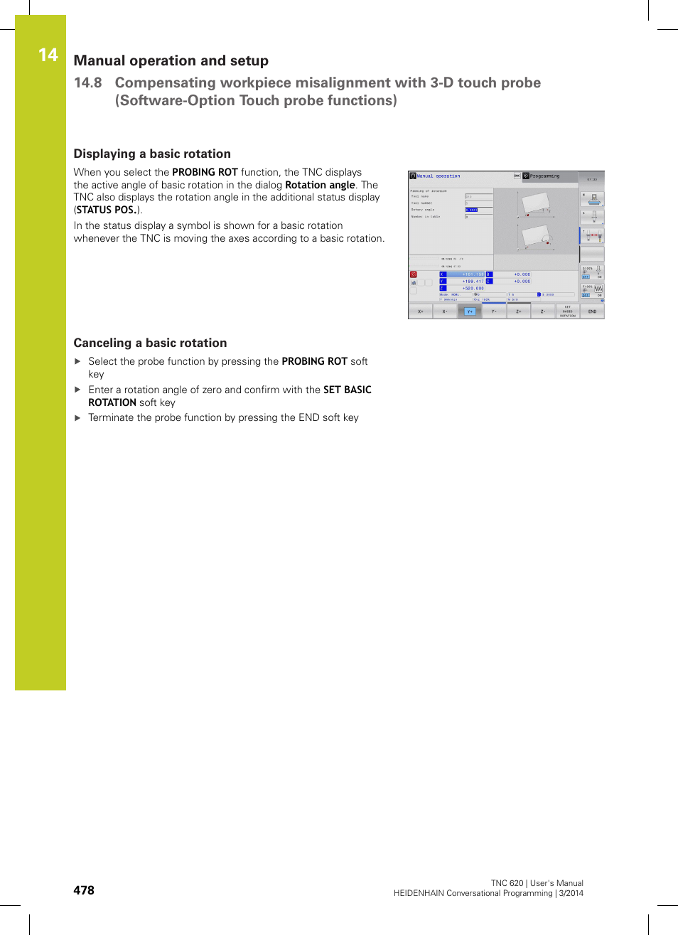 Displaying a basic rotation, Canceling a basic rotation | HEIDENHAIN TNC 620 (81760x-01) User Manual | Page 478 / 616