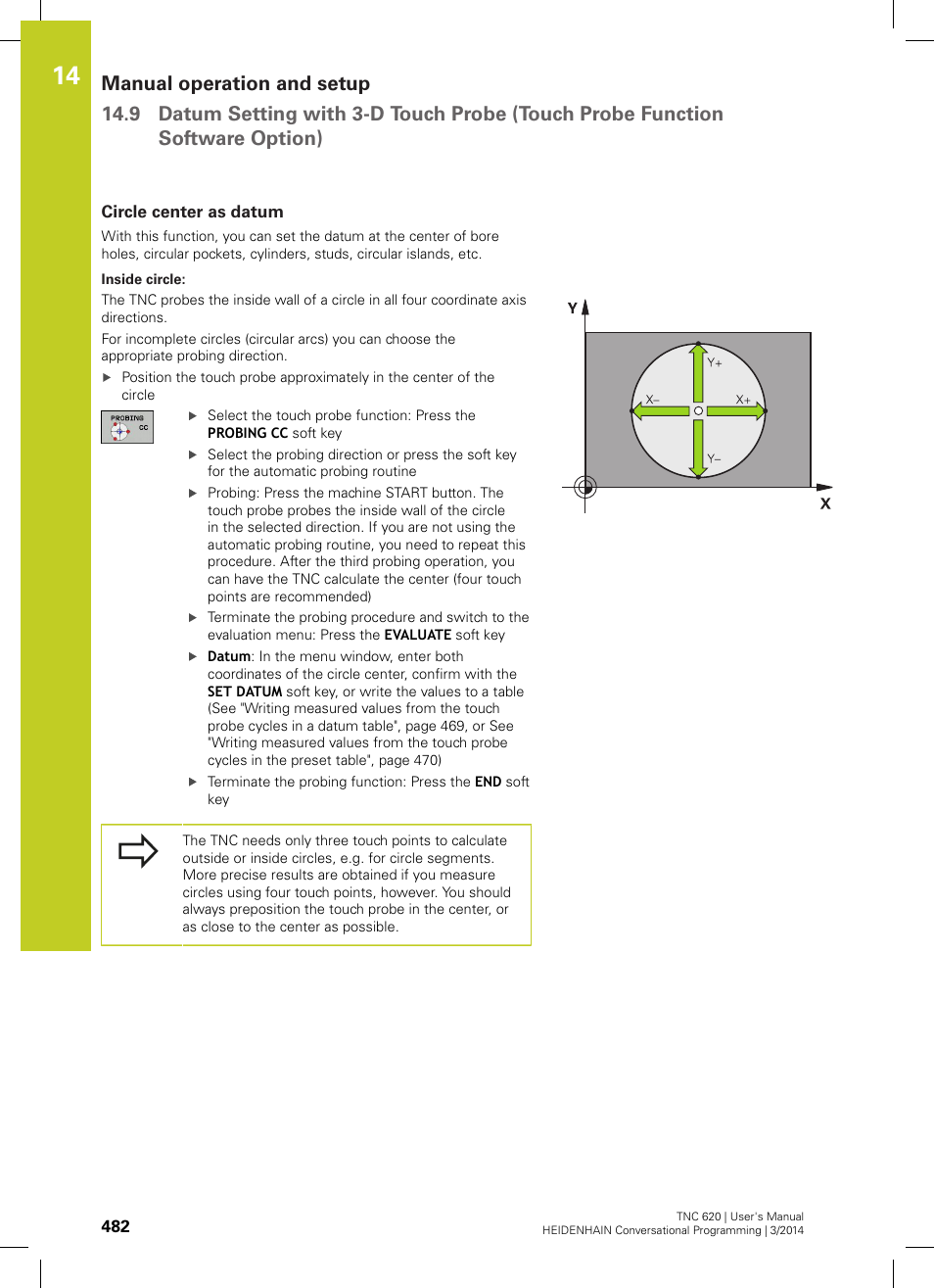 Circle center as datum | HEIDENHAIN TNC 620 (81760x-01) User Manual | Page 482 / 616