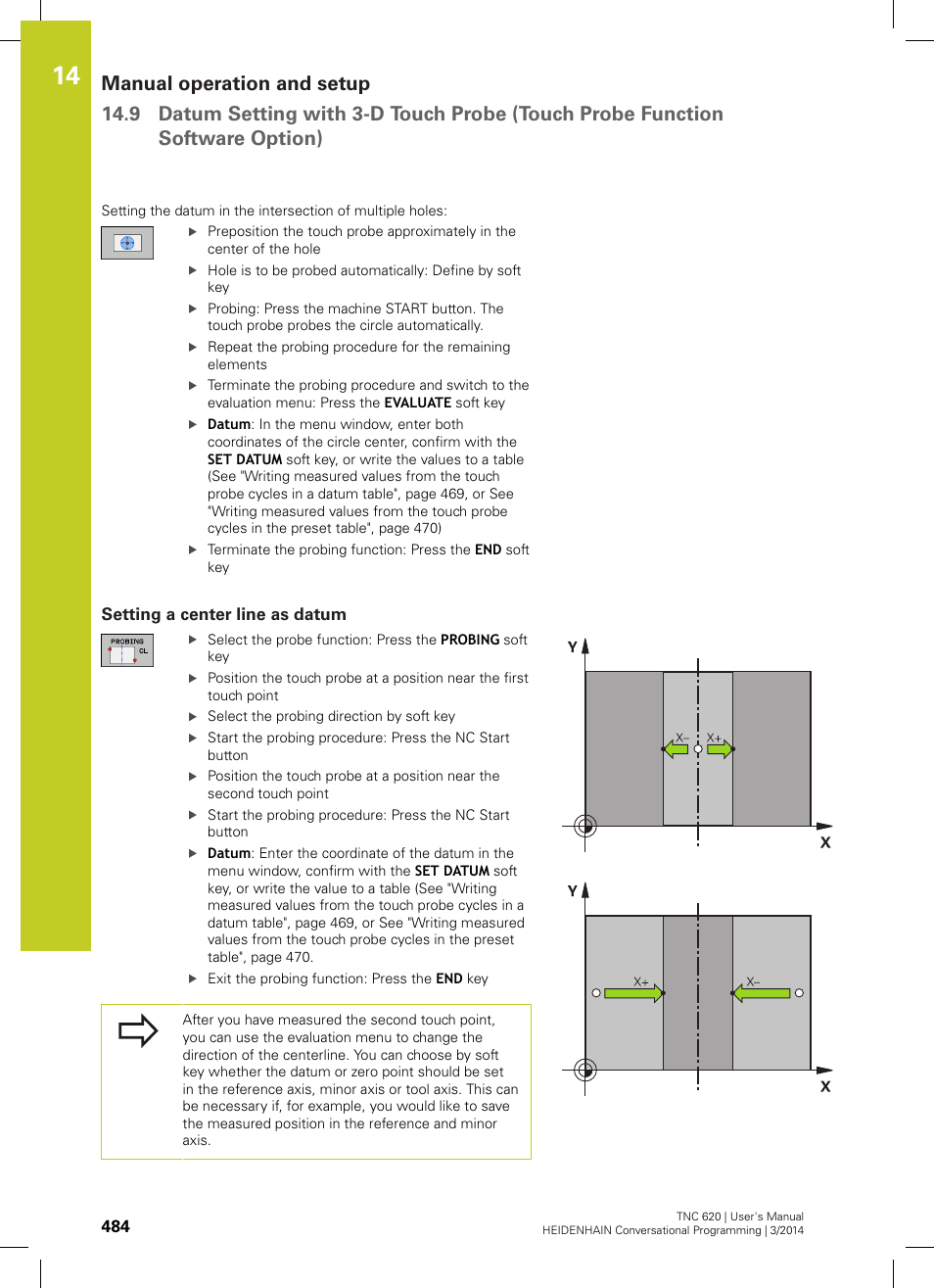 Setting a center line as datum, Um" ("setting a center | HEIDENHAIN TNC 620 (81760x-01) User Manual | Page 484 / 616