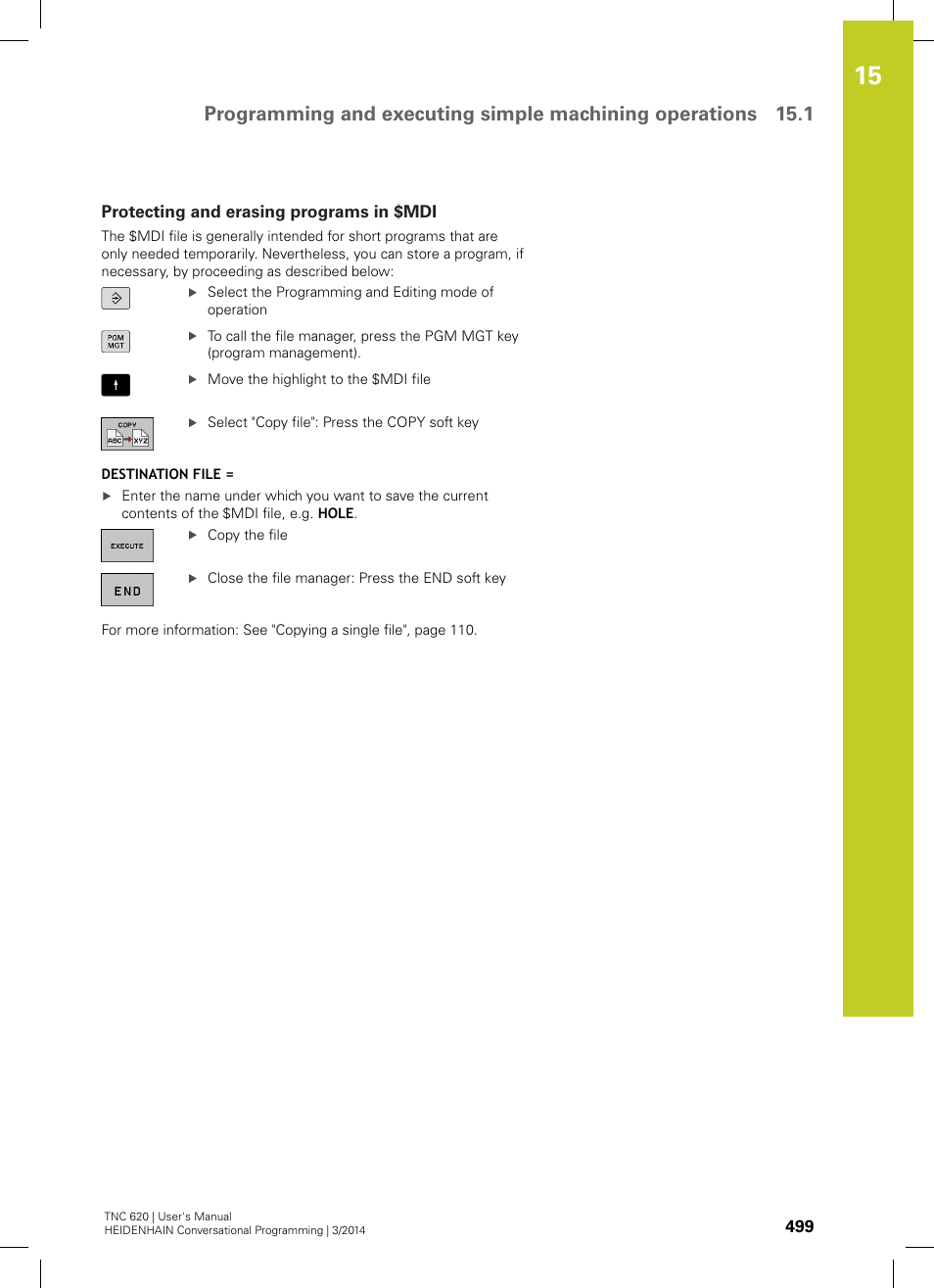 Protecting and erasing programs in $mdi | HEIDENHAIN TNC 620 (81760x-01) User Manual | Page 499 / 616