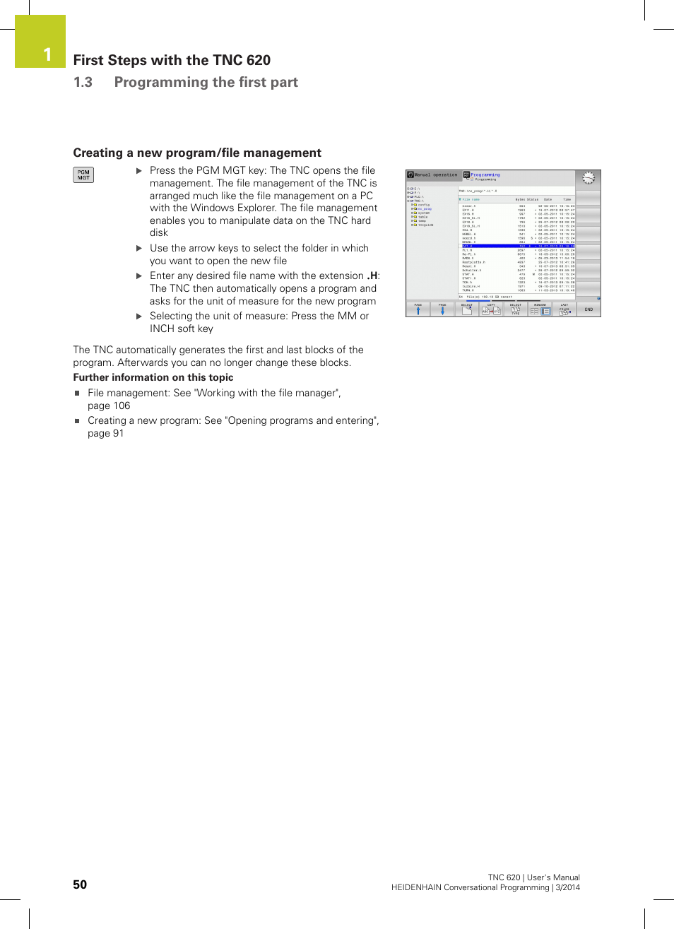 Creating a new program/file management | HEIDENHAIN TNC 620 (81760x-01) User Manual | Page 50 / 616