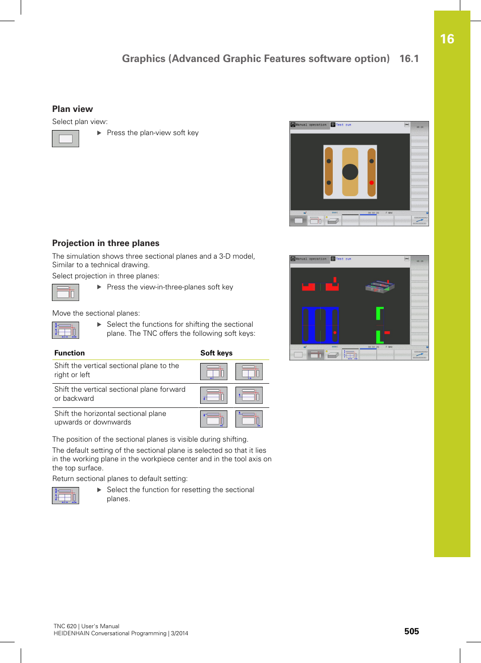 Plan view, Projection in three planes | HEIDENHAIN TNC 620 (81760x-01) User Manual | Page 505 / 616