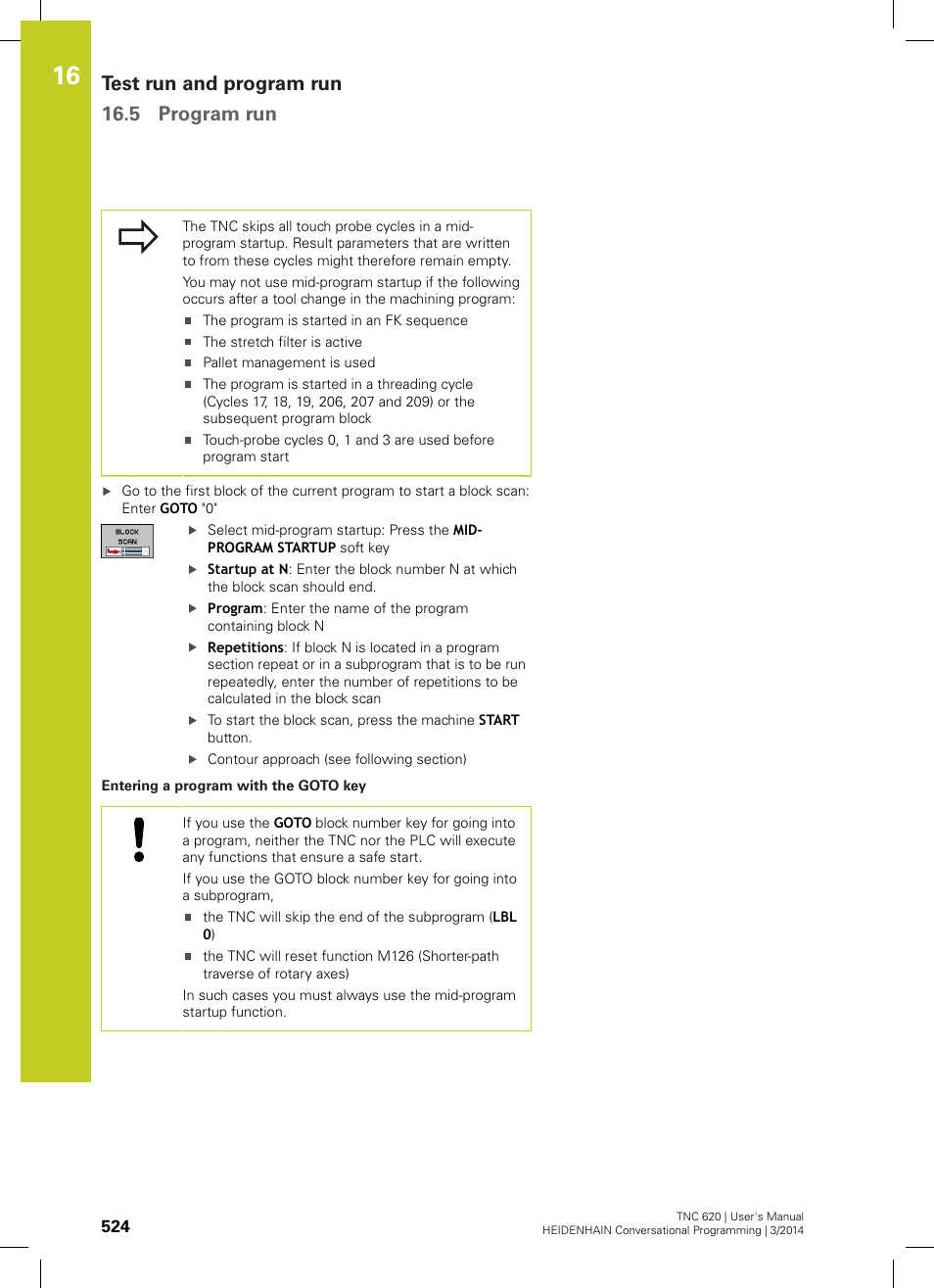 Test run and program run 16.5 program run | HEIDENHAIN TNC 620 (81760x-01) User Manual | Page 524 / 616