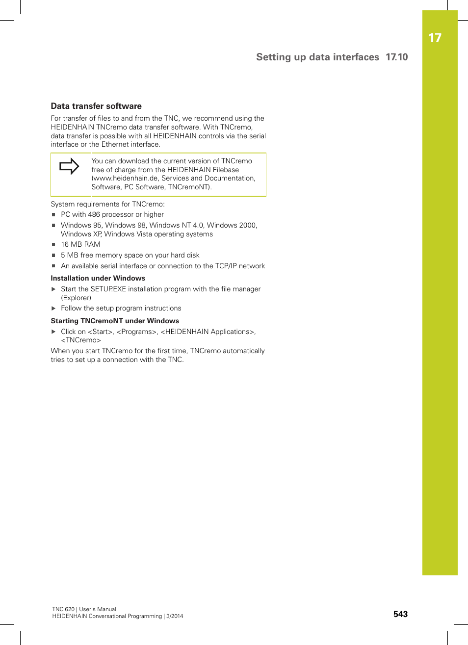 Data transfer software, Setting up data interfaces 17.10 | HEIDENHAIN TNC 620 (81760x-01) User Manual | Page 543 / 616