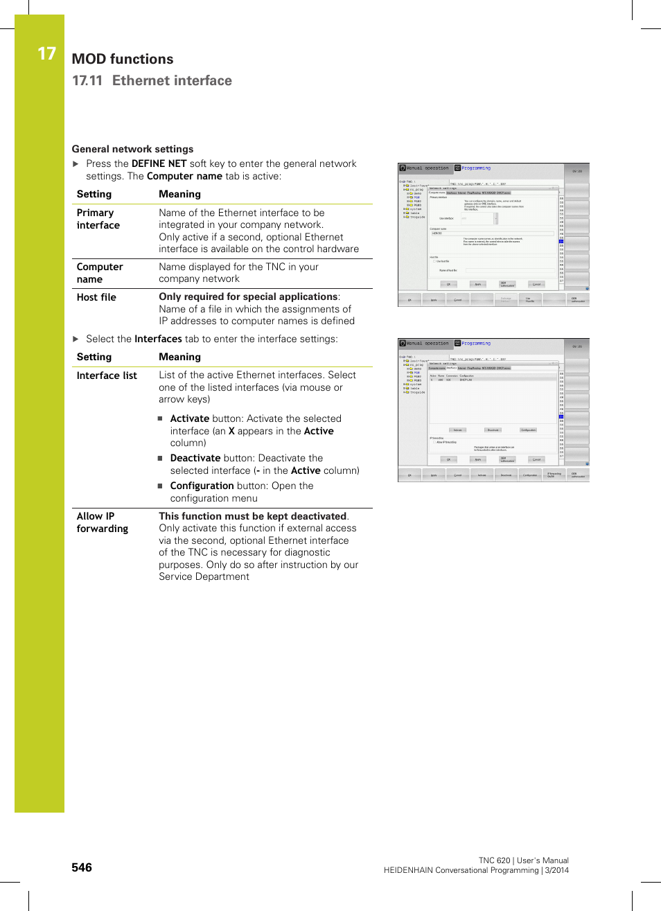 Mod functions 17.11 ethernet interface | HEIDENHAIN TNC 620 (81760x-01) User Manual | Page 546 / 616