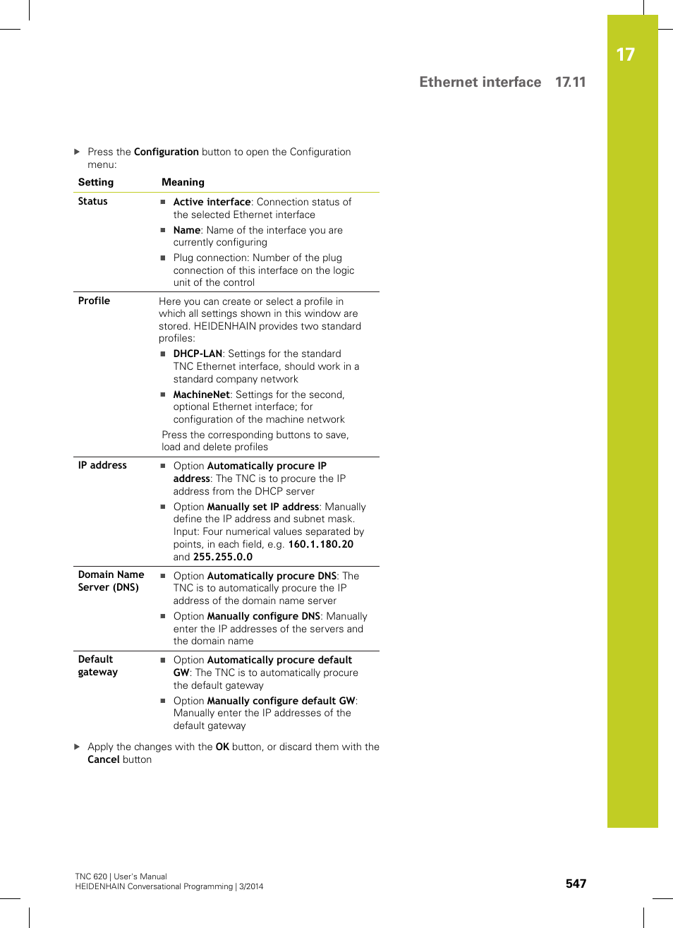 Ethernet interface 17.11 | HEIDENHAIN TNC 620 (81760x-01) User Manual | Page 547 / 616