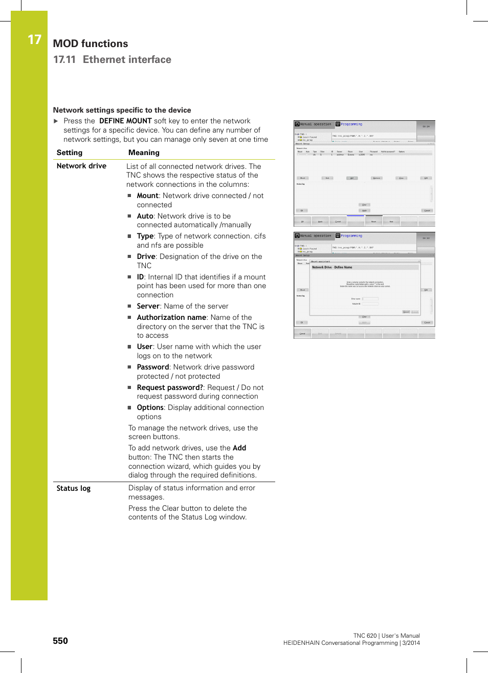 Mod functions 17.11 ethernet interface | HEIDENHAIN TNC 620 (81760x-01) User Manual | Page 550 / 616