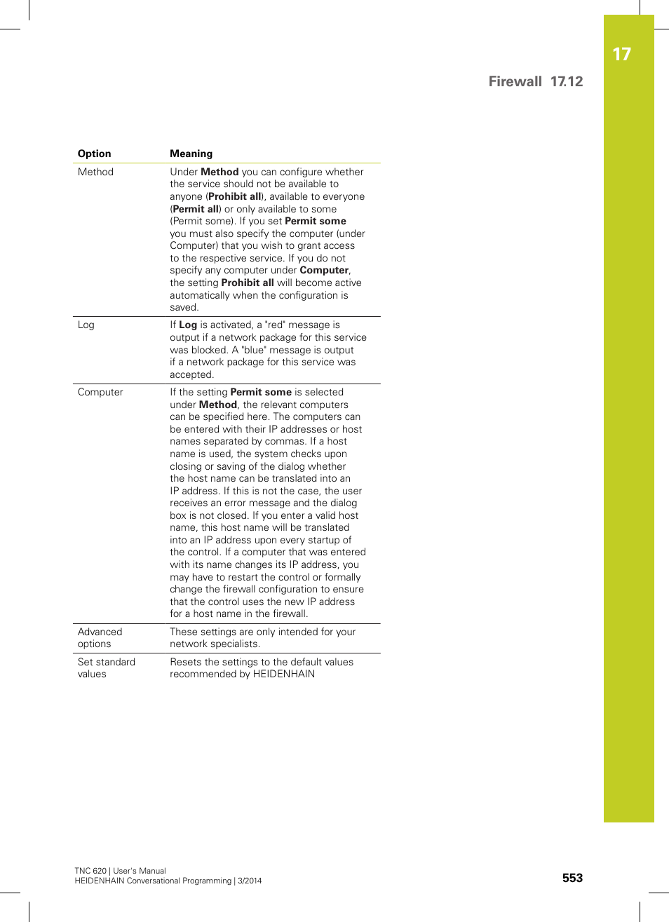 Firewall 17.12 | HEIDENHAIN TNC 620 (81760x-01) User Manual | Page 553 / 616