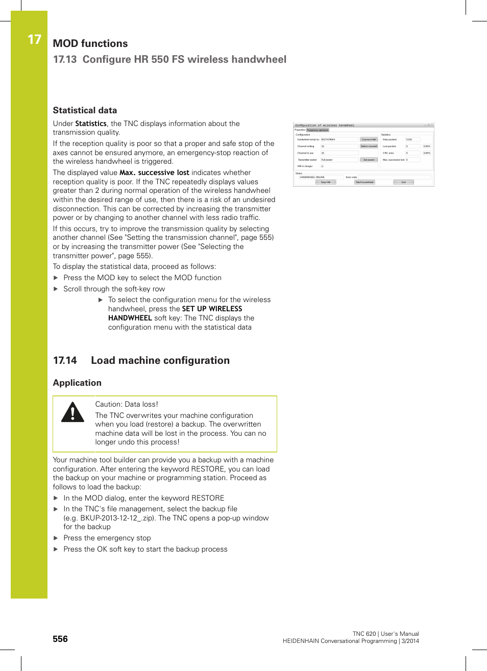 Statistical data, 14 load machine configuration, Application | Load machine configuration | HEIDENHAIN TNC 620 (81760x-01) User Manual | Page 556 / 616