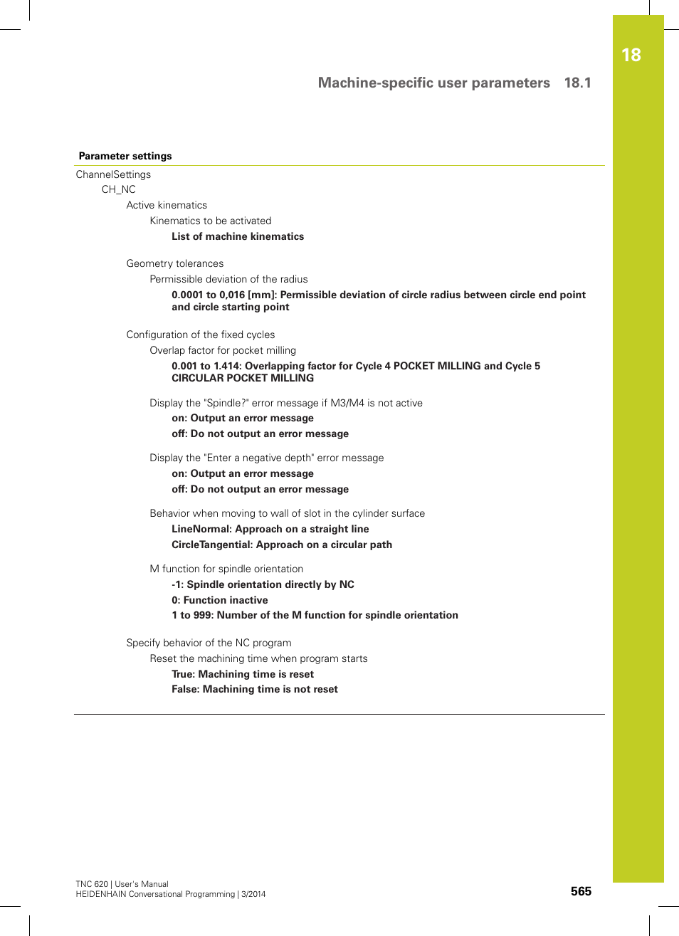 Machine-specific user parameters 18.1 | HEIDENHAIN TNC 620 (81760x-01) User Manual | Page 565 / 616