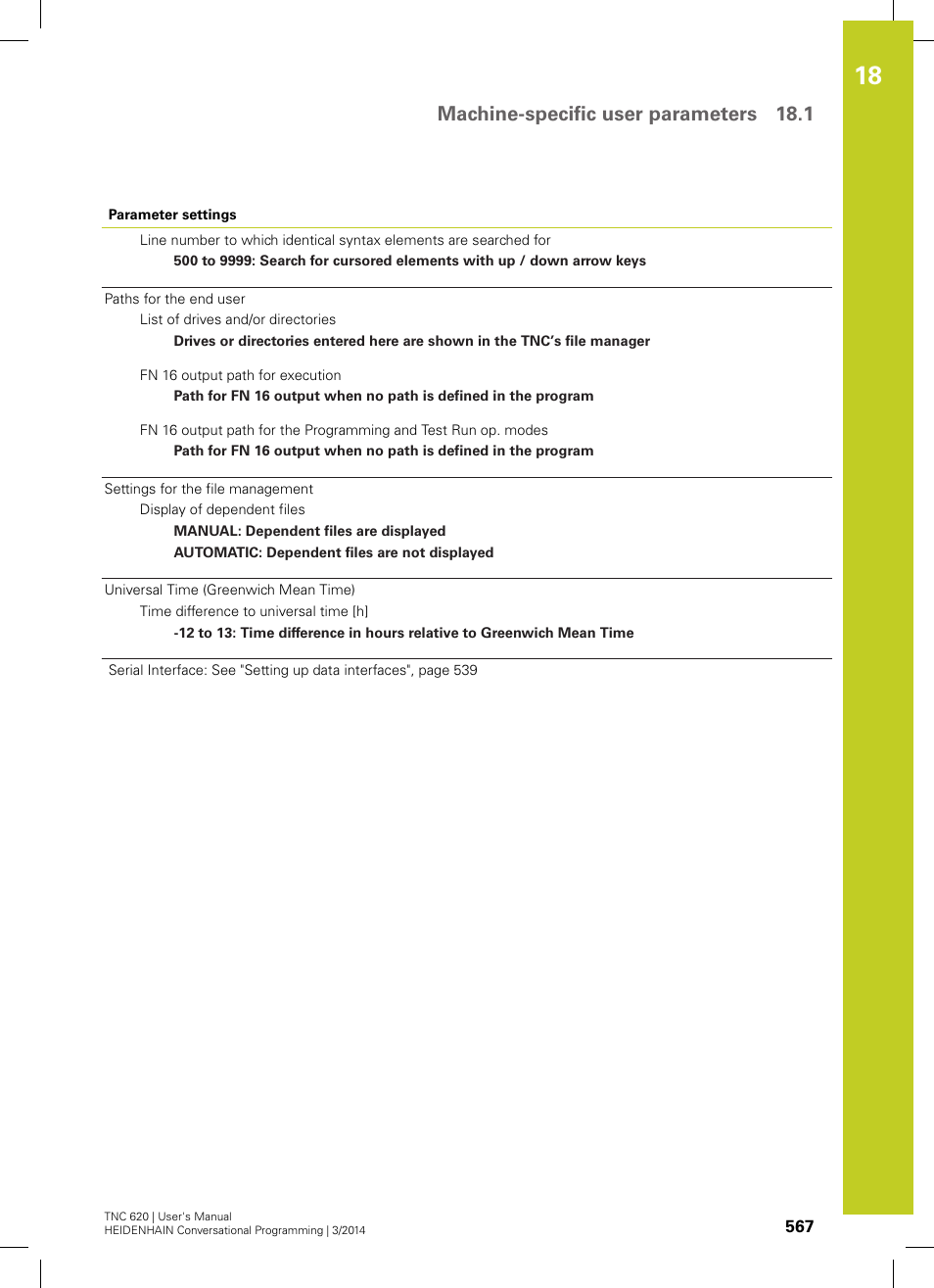 Machine-specific user parameters 18.1 | HEIDENHAIN TNC 620 (81760x-01) User Manual | Page 567 / 616