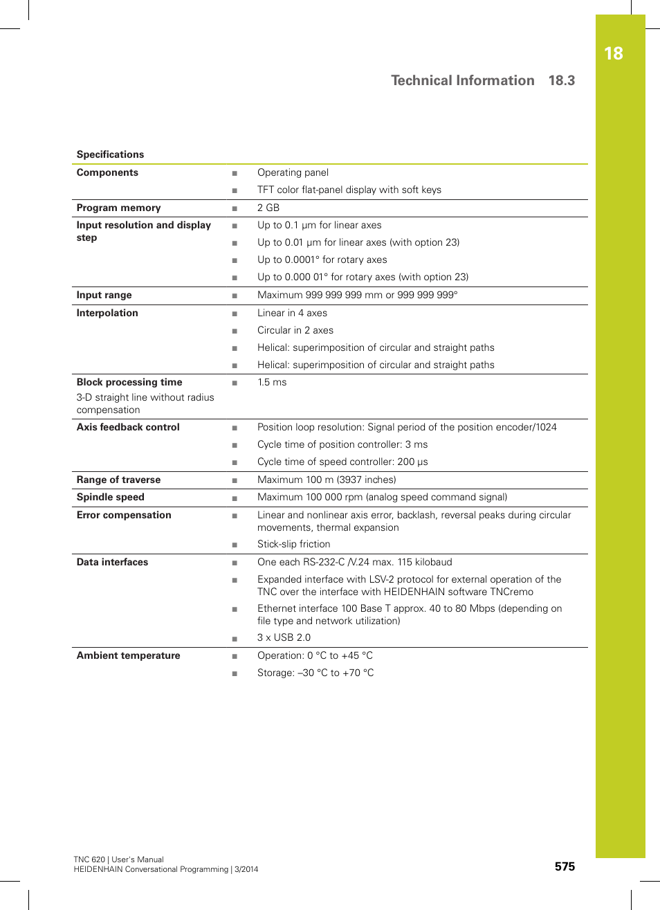 Technical information 18.3 | HEIDENHAIN TNC 620 (81760x-01) User Manual | Page 575 / 616