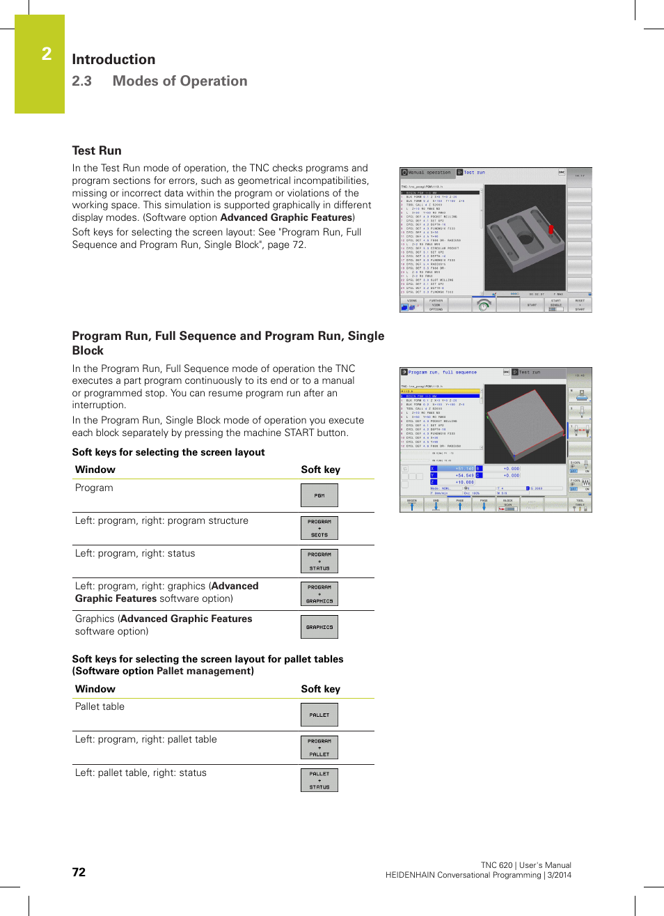 Test run, Introduction 2.3 modes of operation | HEIDENHAIN TNC 620 (81760x-01) User Manual | Page 72 / 616