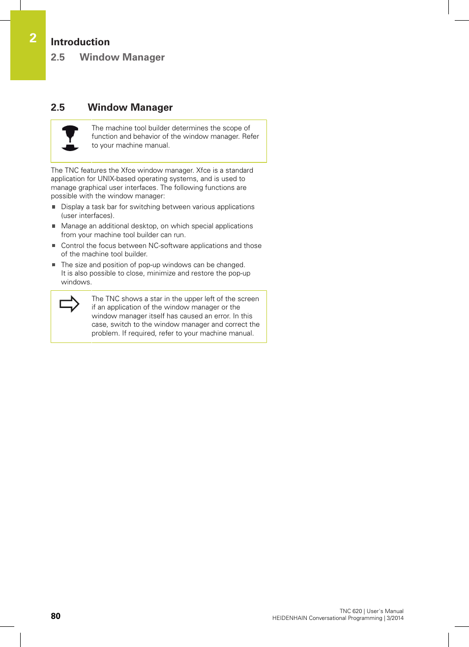 5 window manager, Window manager, Introduction 2.5 window manager | HEIDENHAIN TNC 620 (81760x-01) User Manual | Page 80 / 616