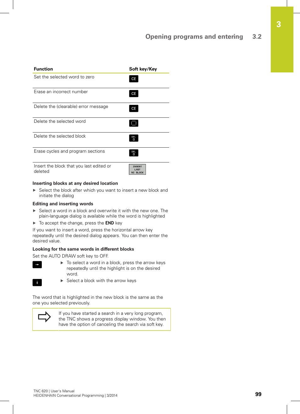 Opening programs and entering 3.2 | HEIDENHAIN TNC 620 (81760x-01) User Manual | Page 99 / 616