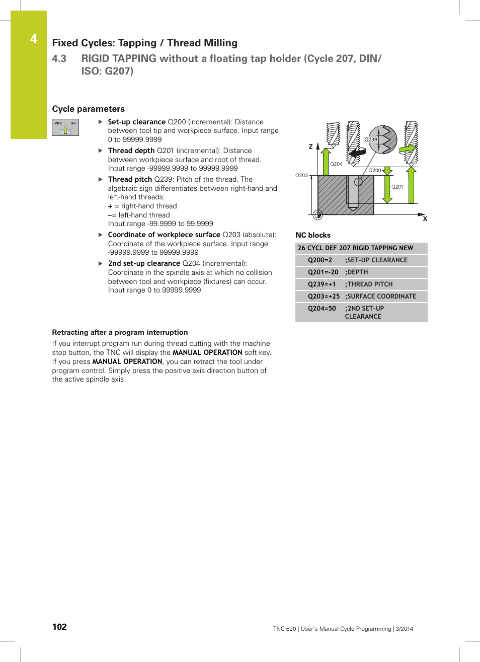 Cycle parameters, Retracting after a program interruption | HEIDENHAIN TNC 620 (81760x-01) Cycle programming User Manual | Page 102 / 488