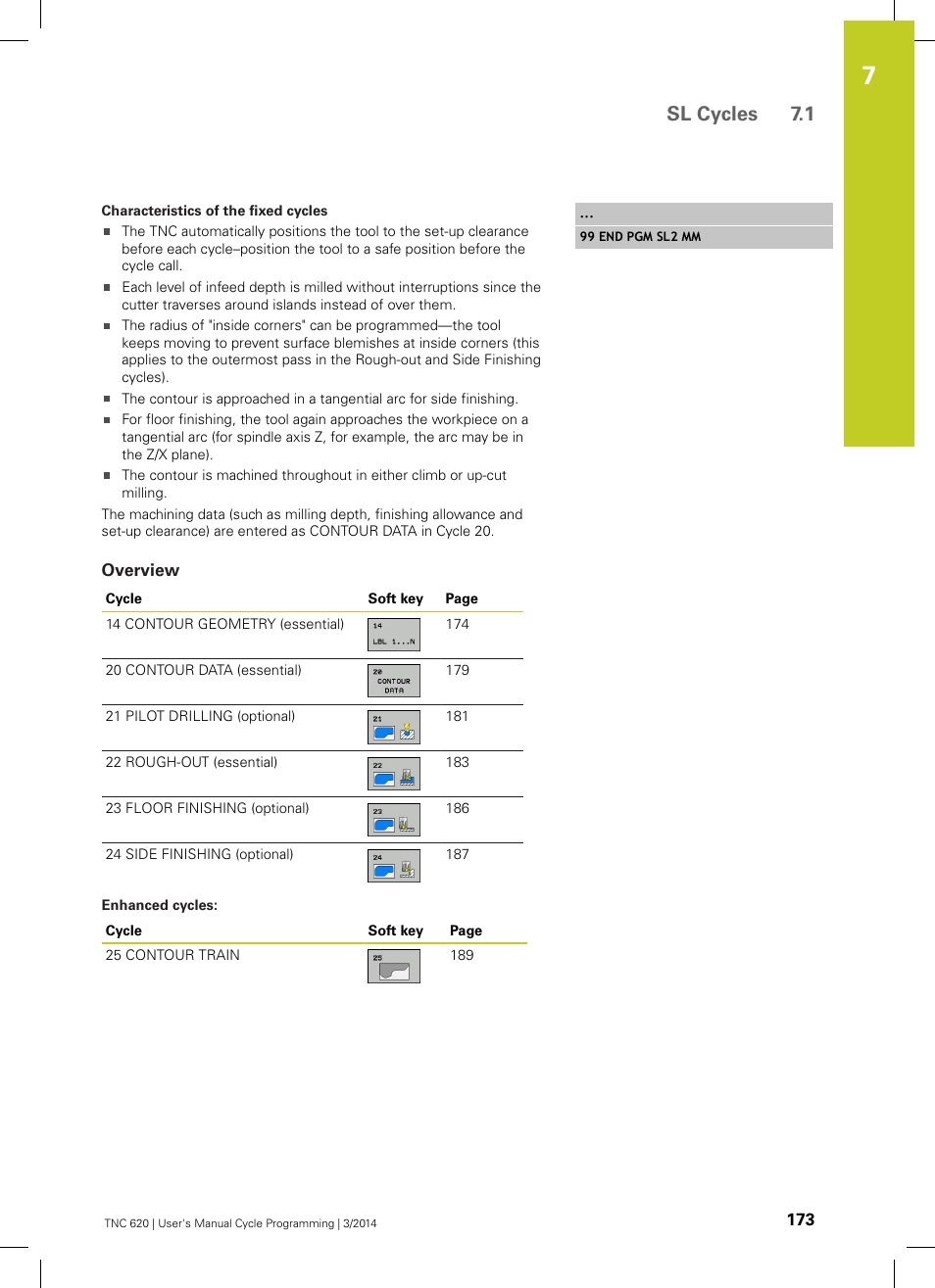 Overview, Sl cycles 7.1 | HEIDENHAIN TNC 620 (81760x-01) Cycle programming User Manual | Page 173 / 488
