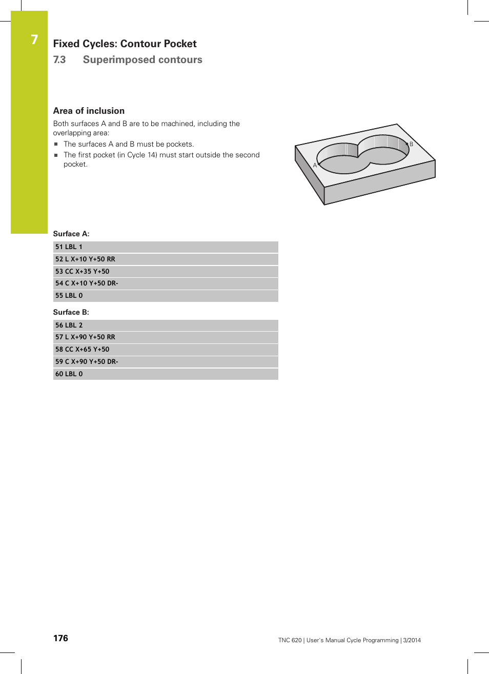 Area of inclusion, Surface a, Surface b | HEIDENHAIN TNC 620 (81760x-01) Cycle programming User Manual | Page 176 / 488