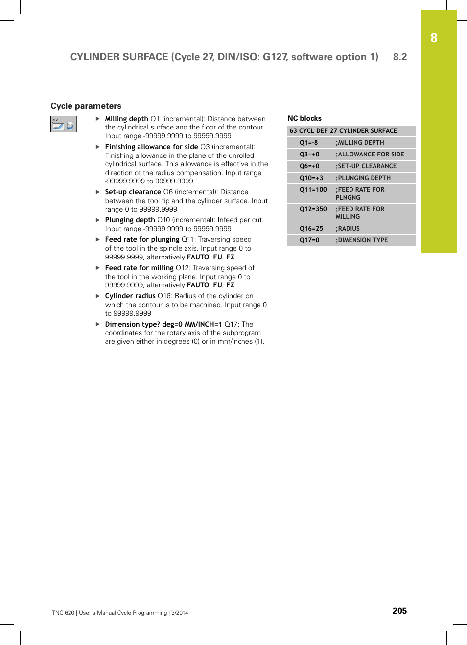 Cycle parameters | HEIDENHAIN TNC 620 (81760x-01) Cycle programming User Manual | Page 205 / 488