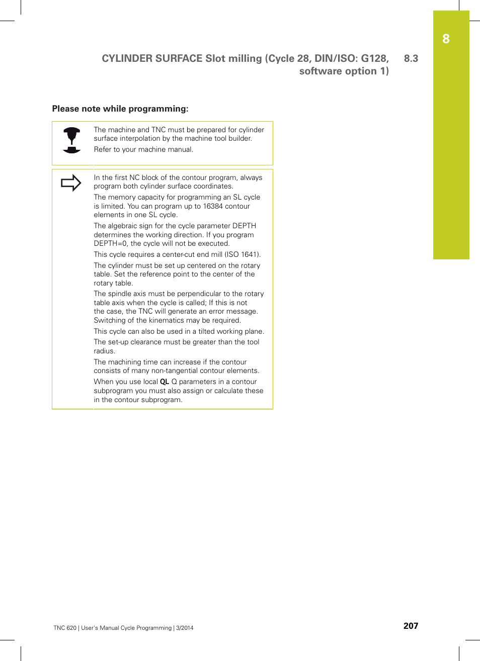 Please note while programming | HEIDENHAIN TNC 620 (81760x-01) Cycle programming User Manual | Page 207 / 488
