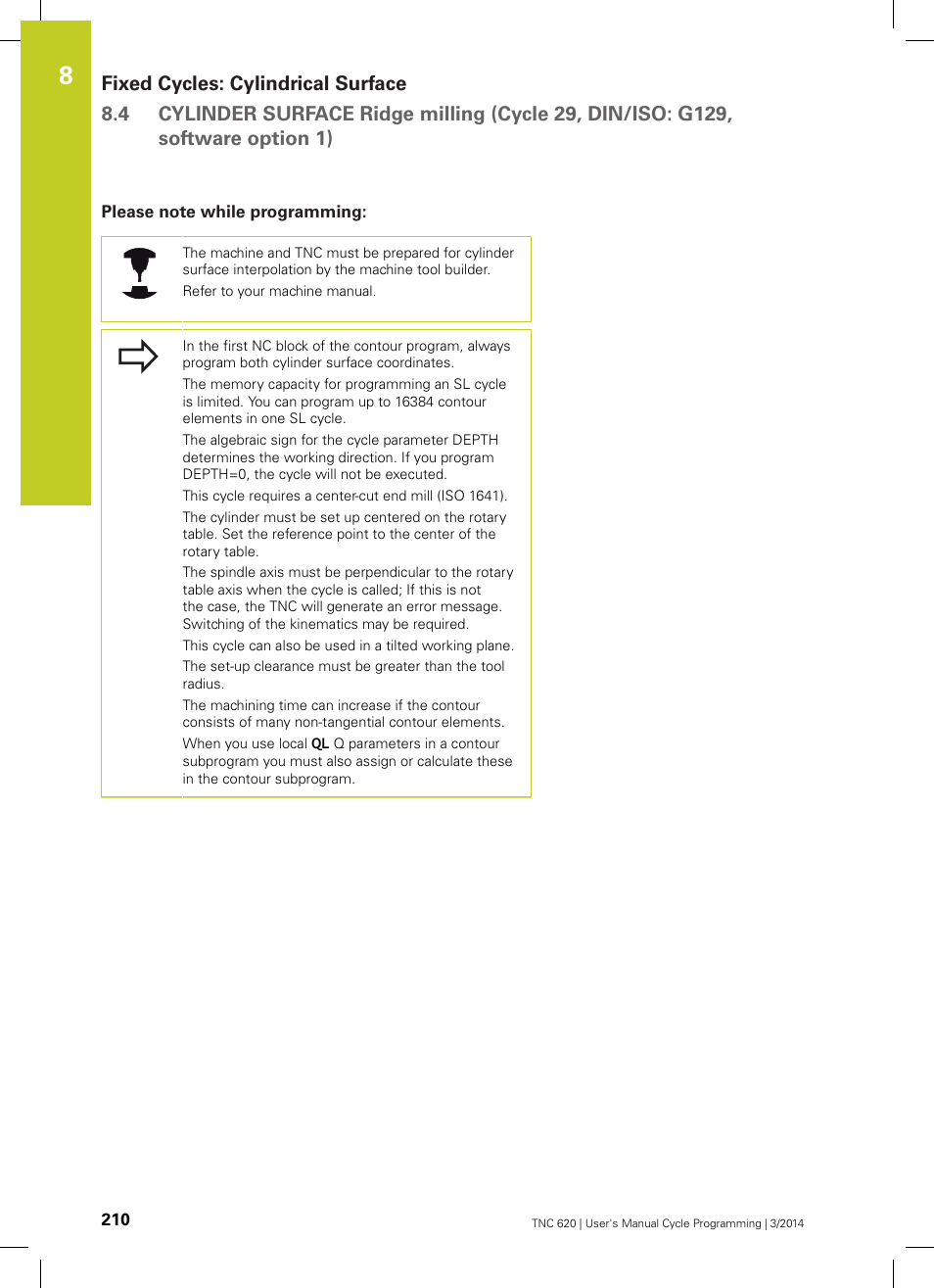 Please note while programming | HEIDENHAIN TNC 620 (81760x-01) Cycle programming User Manual | Page 210 / 488