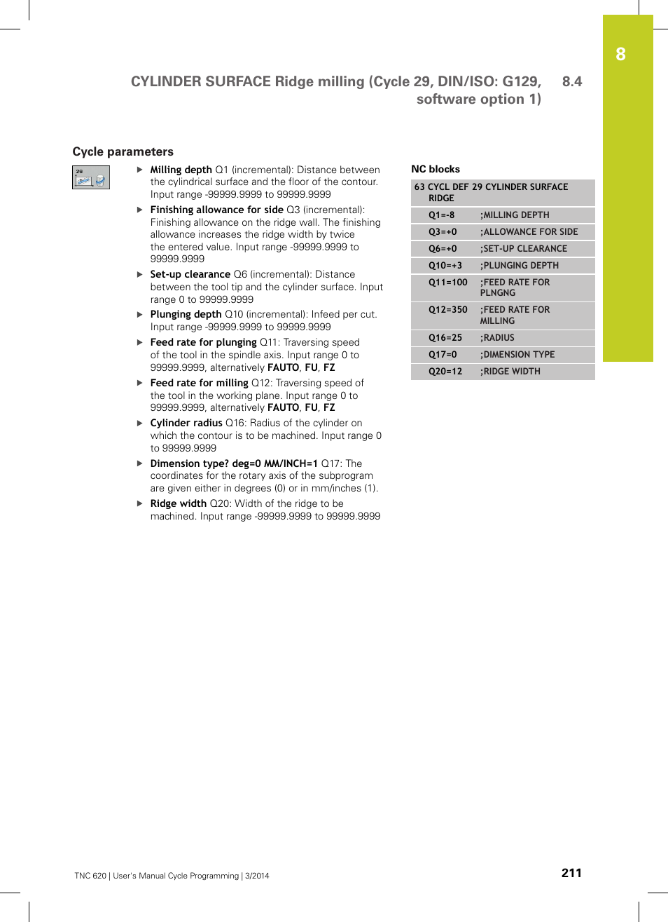 Cycle parameters | HEIDENHAIN TNC 620 (81760x-01) Cycle programming User Manual | Page 211 / 488