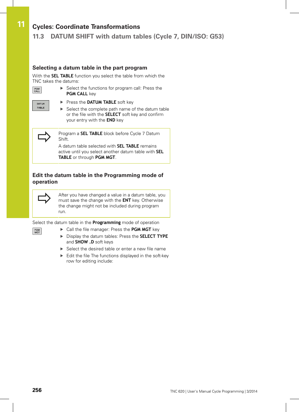 Selecting a datum table in the part program | HEIDENHAIN TNC 620 (81760x-01) Cycle programming User Manual | Page 256 / 488