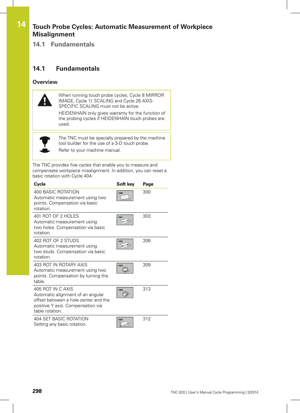 1 fundamentals, Overview, Fundamentals | HEIDENHAIN TNC 620 (81760x-01) Cycle programming User Manual | Page 298 / 488