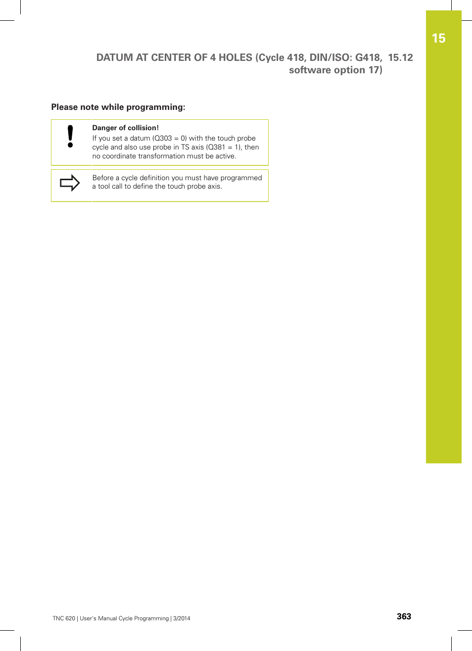 Please note while programming | HEIDENHAIN TNC 620 (81760x-01) Cycle programming User Manual | Page 363 / 488