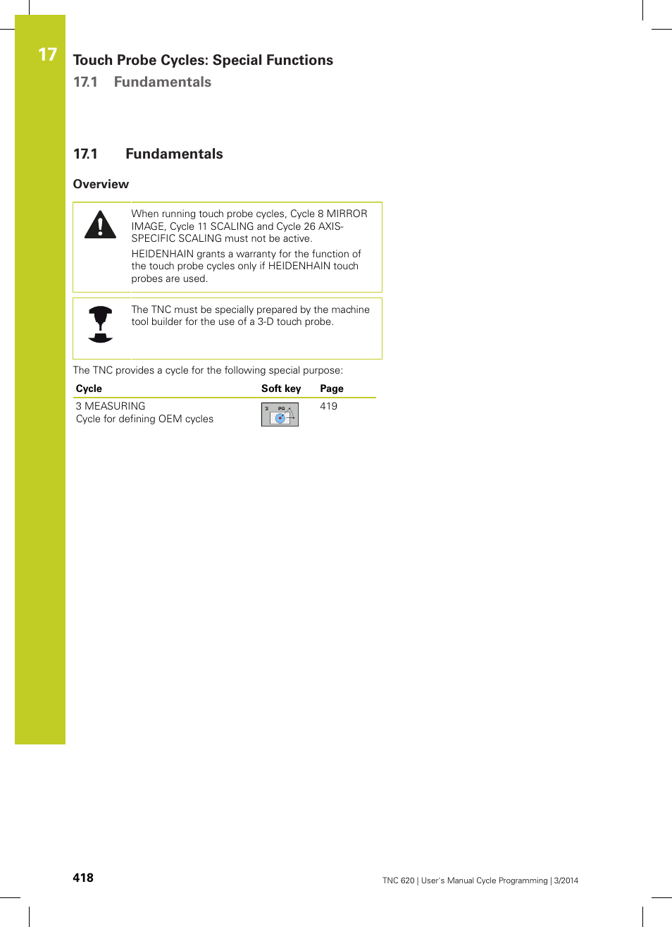 1 fundamentals, Overview, Fundamentals | HEIDENHAIN TNC 620 (81760x-01) Cycle programming User Manual | Page 418 / 488